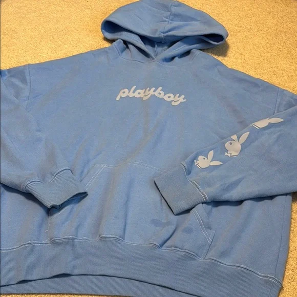 PLAYBOY Tops Playboy Light Blue Hoodie With Bunny Design